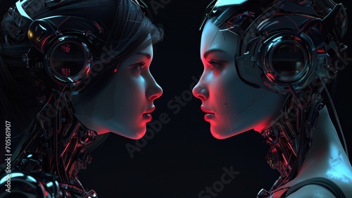 A Showdown Between A Cyber Robot Woman Dj And A Regular Woman Dj photo