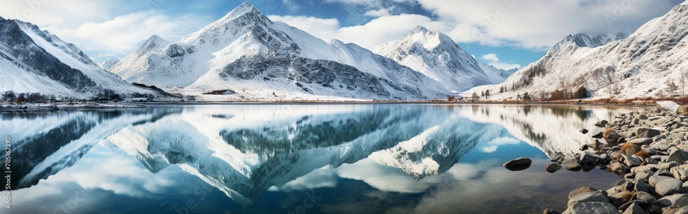 beautiful and crystalline lake where the snow-capped mountains are reflected beautiful and crystalline lake where the snow-capped mountains are reflected