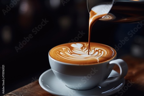 The barista pour milk to making latte art.