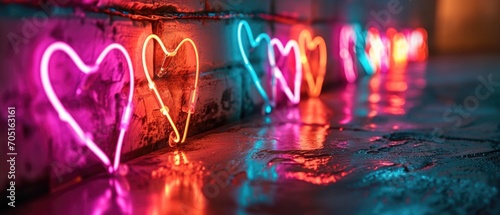 Romantic Neon Sign Design Concept Featuring Hearts, Ideal For Valentines Day