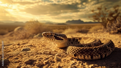 Desert snake reptile sunbathing and heating wallpaper background photo