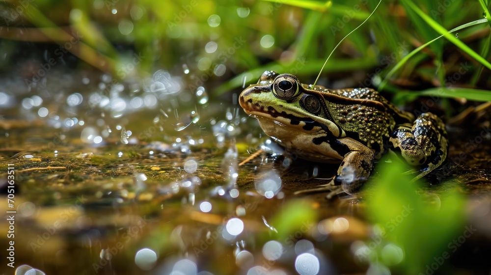 Fototapeta premium Swamp green frog animal nature wallpaper background