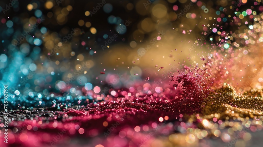 Holographic colorful shining glitter sand differen textures close up wallpaper background