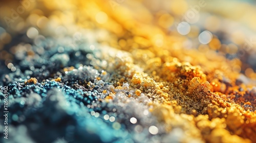 Holographic colorful shining glitter sand differen textures close up wallpaper background