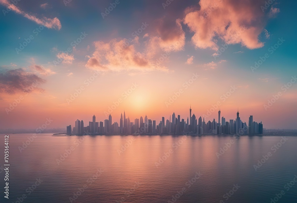 Abstract blur beauty sunrise skyline scene with pastel color in panoramic background design as banner ads and presentation concept stock photoBackgrounds Softness Cloud Sky Blue