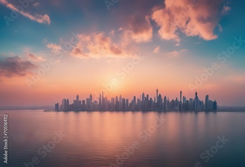 Abstract blur beauty sunrise skyline scene with pastel color in panoramic background design as banner ads and presentation concept stock photoBackgrounds Softness Cloud Sky Blue photo