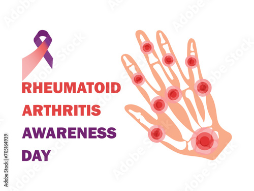 Rheumatoid Arthritis Awareness Day. Foci of inflammation are shown on the hand.