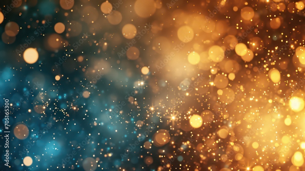 A luxurious background featuring golden and blue hues adorned with sparkles