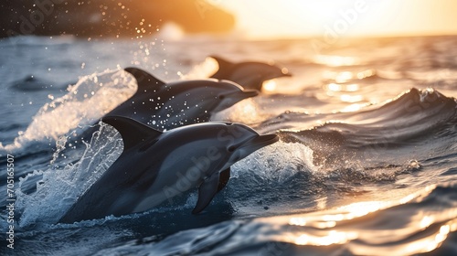 a group of dolphins jumping out of the water © Aliaksandr Siamko