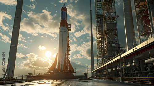 Rocket under construction, on a space research platform photo