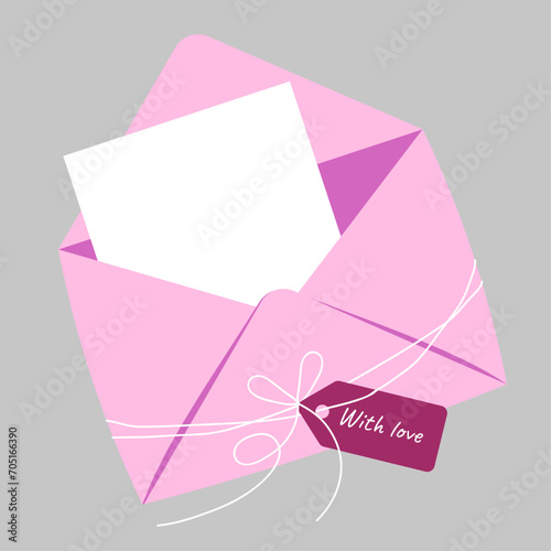 letter in an pink envelope with a tag