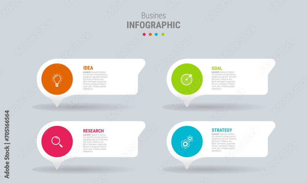 Business infographic template design icons 4 options or steps - obrazy, fototapety, plakaty 
