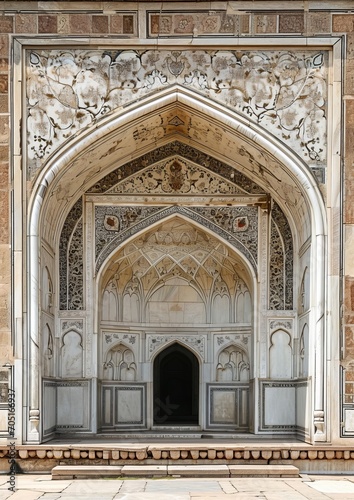 a ornate archway with a stone wall