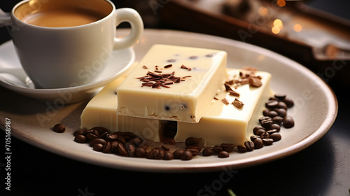Luxury fine white chocolate with coffee on a plat