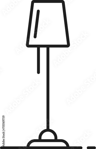 Office light and house floor lamp outline icon. Home bedroom lamp, floor light or house furniture outline vector icon. Office interior electric lamp line pictogram or sign