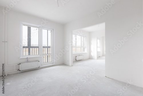 interior of the apartment without decoration in gray colors. rough finish
