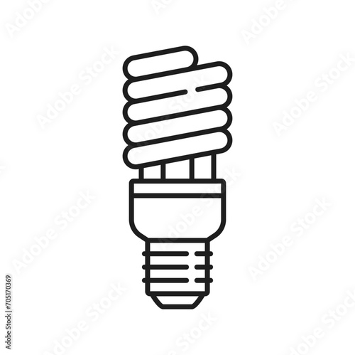 CFL light bulb and fluorescent lamp line icon. Energy efficient illumination technology, modern fluorescent lamp or electricity saving spiral lightbulb linear vector pictogram or outline sign