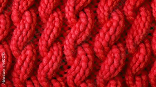  Knitted texture of red wool threads close-up. Texture of a red knitted sweater. Realistic large red knitting 3D background. Collection of knitted backgrounds. Generative ai.