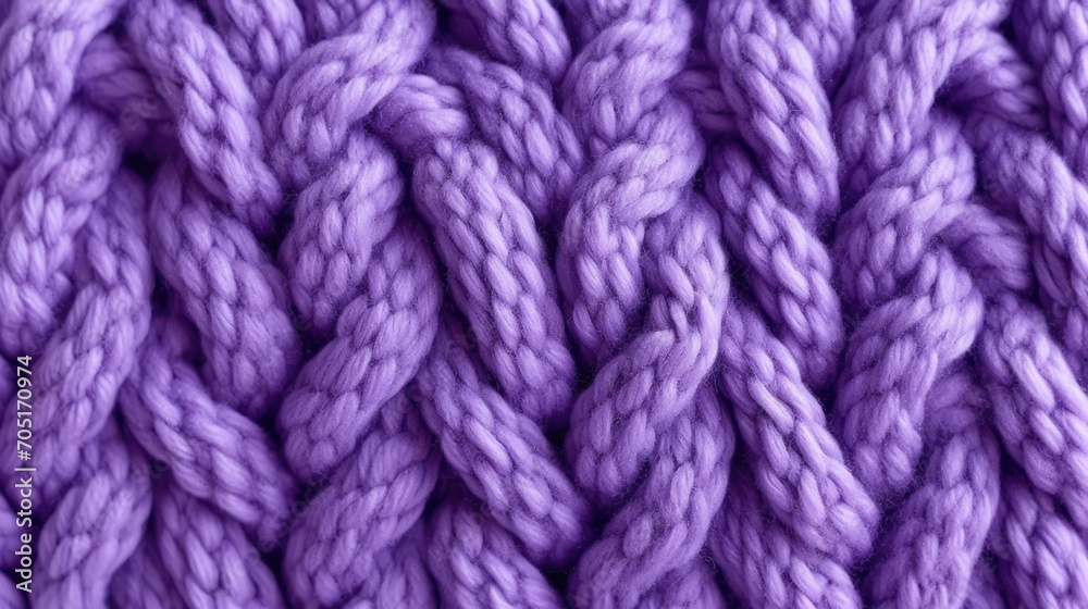 Knitted texture of purple wool threads close-up. Texture of a purple knitted sweater. Realistic large purple knitting 3D background. Collection of knitted backgrounds. Generative ai.	