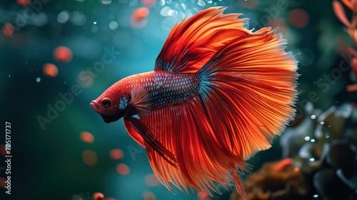 A beautiful Betta fish with fluffy tails and fins
