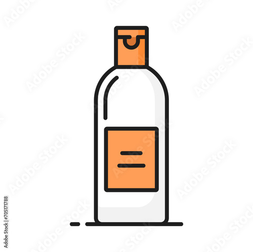 Skin care lotion, oil or cream outline icon. Woman beauty product, dermatology treatment or face and hand skin care cosmetics thin line vector icon, pictogram or symbol with shampoo or cream bottle