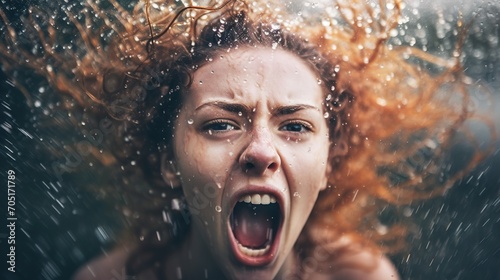 Portrait of a woman screaming in pain and despair.