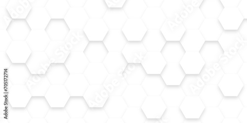 Fototapeta Naklejka Na Ścianę i Meble -  White hexagonal background. White surface with hexagonal showing shapes. Luxury white hexagon pattern. Modern geometric background. 3D Futuristic honeycomb mosaic white background. 