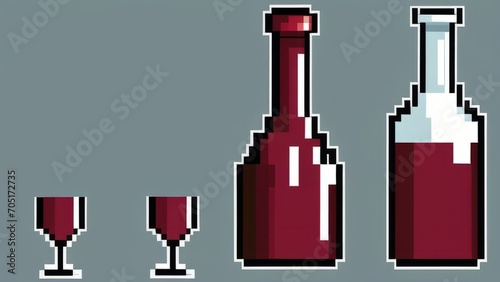 wine bottle and glass pixel art ai generated