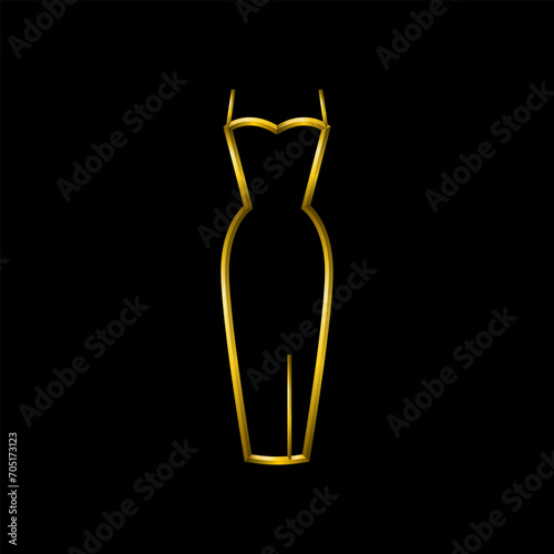 Gala dress icon, golden metallic thin 3d lines vector illustration collection.
