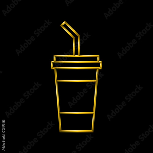 Beverage cup icon, golden metallic thin 3d lines vector illustration collection.
