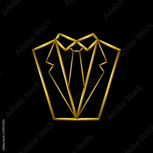 Suit icon, golden metallic thin 3d lines vector illustration collection.
