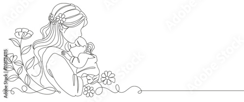 Mother and son line art style vector illustration, mothers day, womens day celebration background