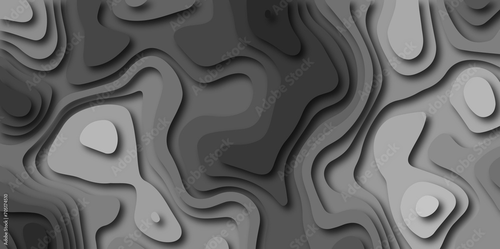 Abstract white on black background Topographic line map pattern. Topographic map lines, contour background. Geographic abstract grid. 