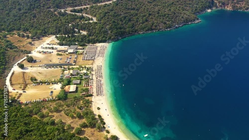 Beautiful crystal clear azure water at Antisamos beach on Kefalonia island, Greece. Beautiful sea bay with Antisamos beach on Kefalonia island, Ionian island, Cephalonia, Antisamos beach, Greece. photo