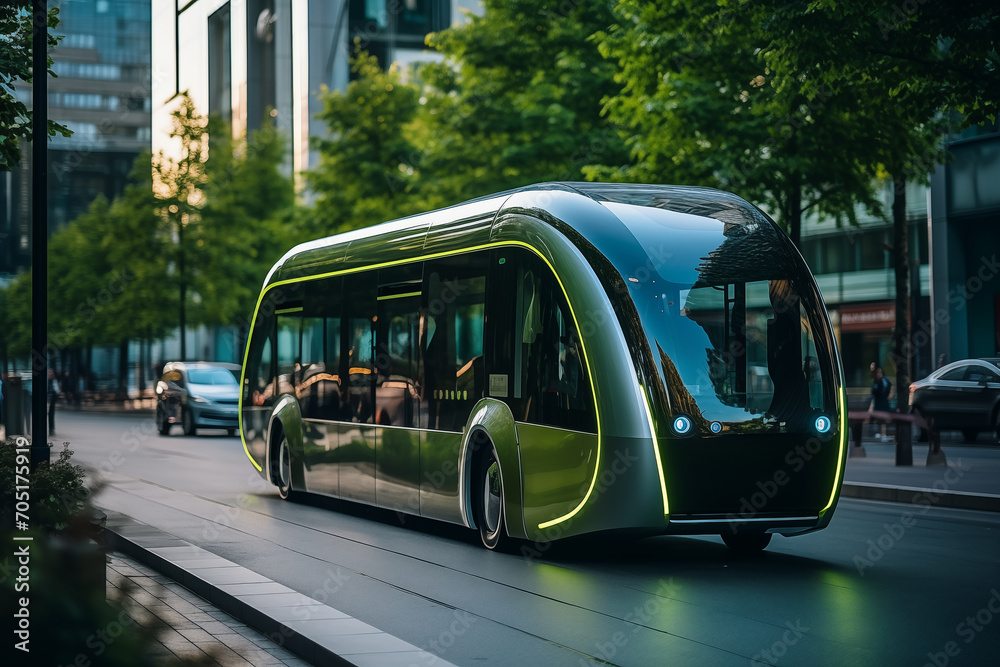 Obraz premium Green bus powered by clean carbon neutral energy...