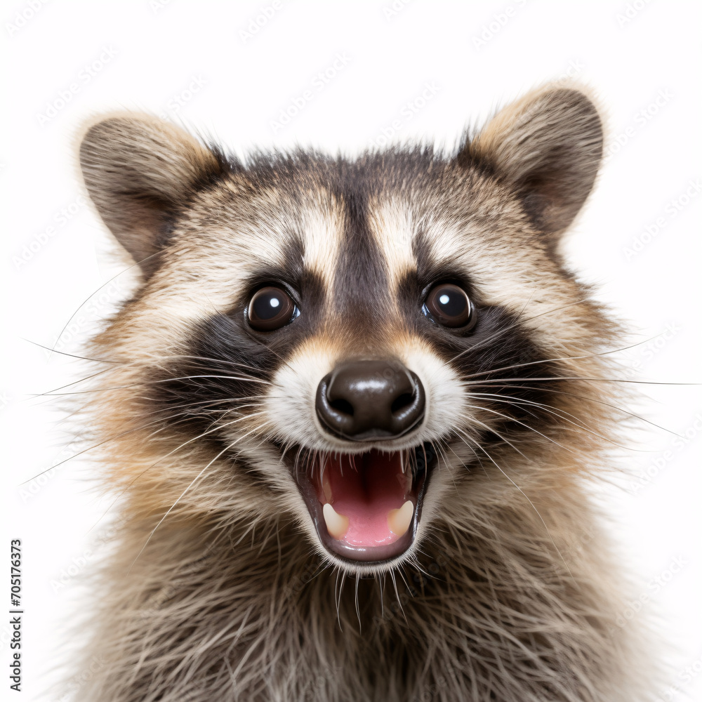 Raccoon Dog  Portraite of Happy surprised funny Animal head peeking Pixar Style 3D render Illustration