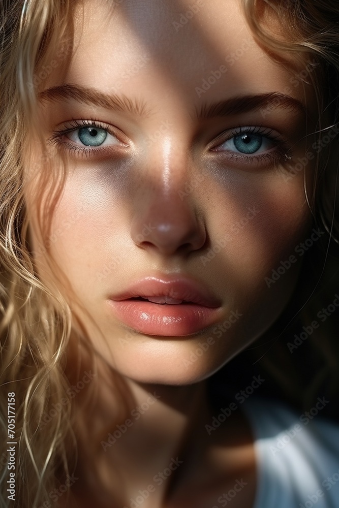 Portrait of a young blonde woman with blue eyes Portrait of a young blonde woman with blue eyes