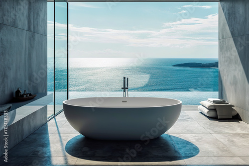 Generative AI illustration of luxury bathroom with bathtub and window