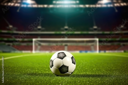 Close-up of a soccer ball on the stadium grass © Martin Piechotta