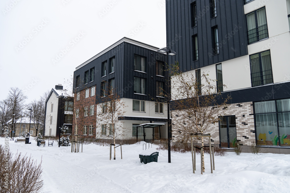 New modern buildings during winter time with a lot of snow. Uus-Veerenni district. Tallinn, Estonia, Europe. December 2023 New modern buildings during winter time with a lot of snow. Uus-Veerenni district. Tallinn, Estonia, Europe. December 2023