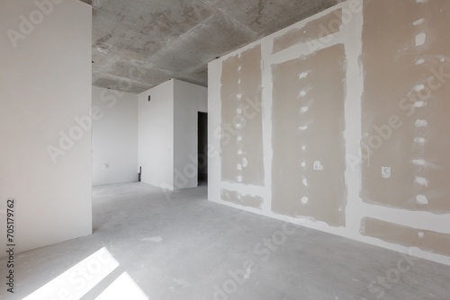 interior of the apartment without decoration in gray colors. rough finish