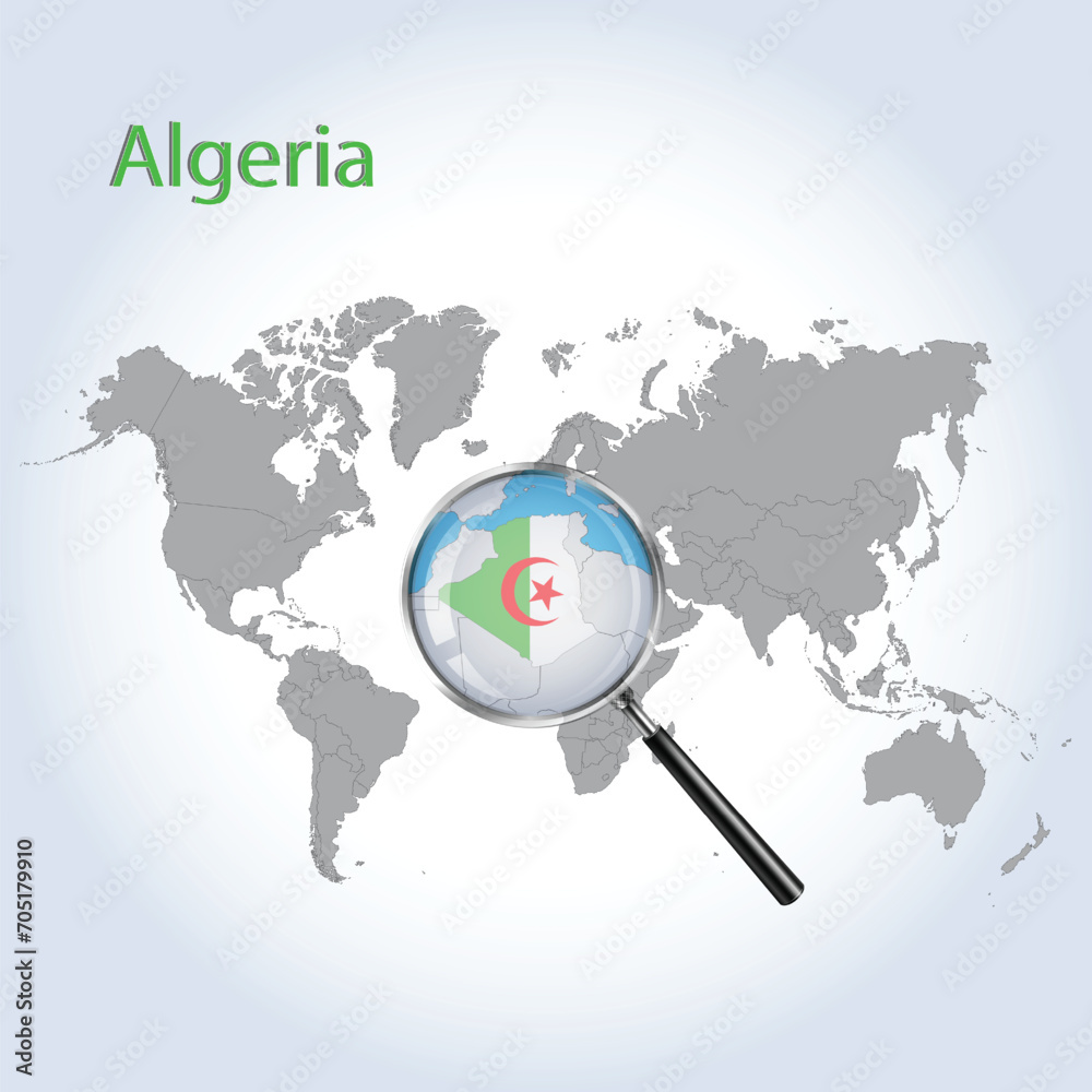 Magnified map Algeria with the flag of Algeria enlargement of maps, Vector Art Magnified map Algeria with the flag of Algeria enlargement of maps, Vector Art