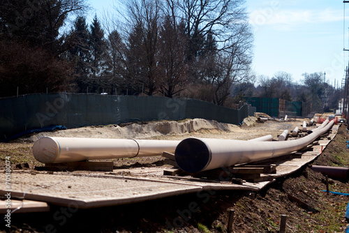 Natural gas liquids pipeline construction in a residential neighborhood using horizontal directional drilling. photo