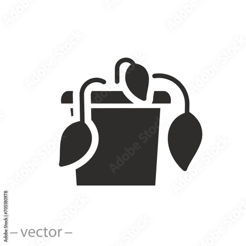dead potted flower icon, withered plant, priming drought, flat symbol - vector illustration
