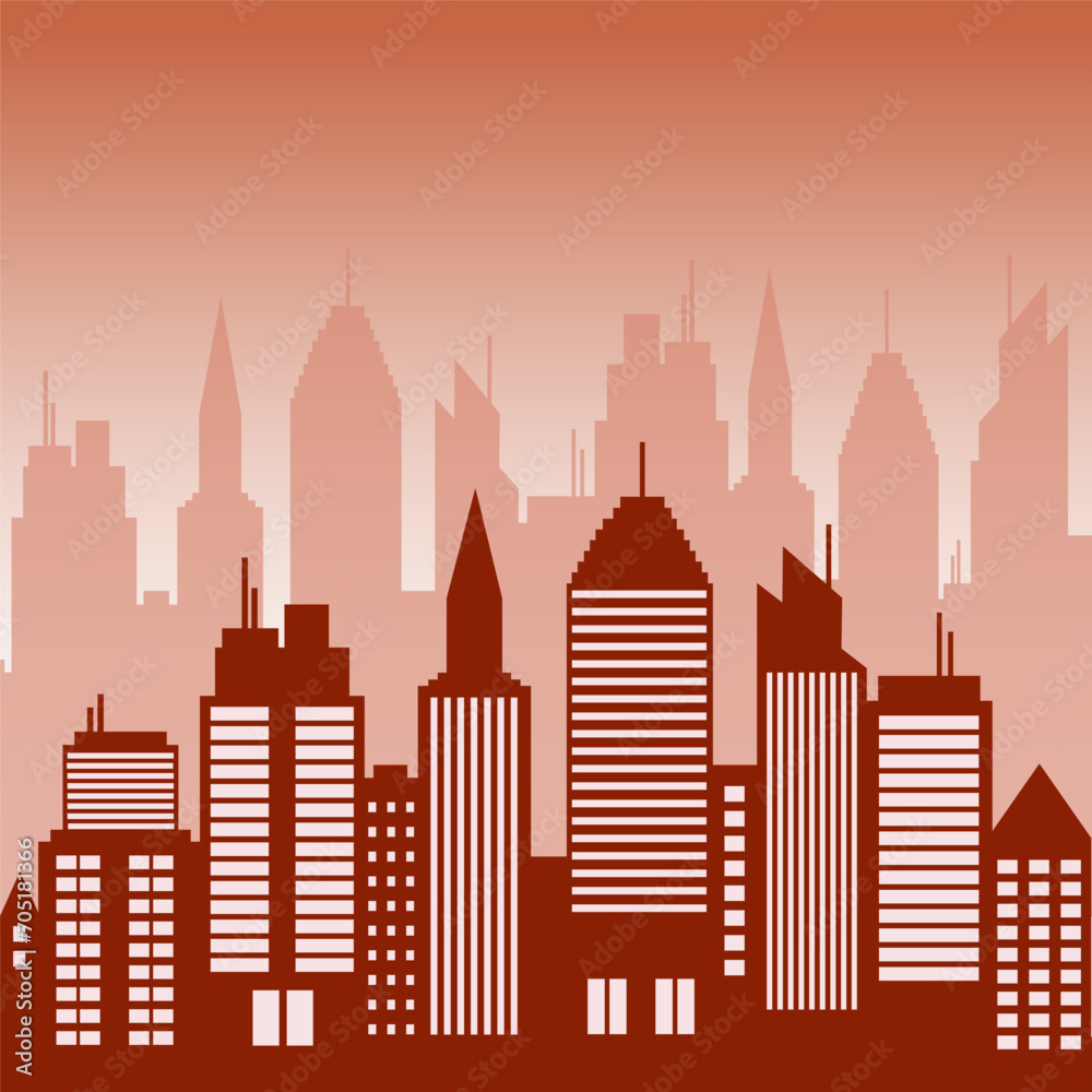 Obraz premium Business district illustration in monochrome orange style. City downtown buildings design. Urban area. Stock vector illustration