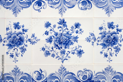 Typical old tiles of Portugal, detail of a classic ceramic tiles azulejos photo
