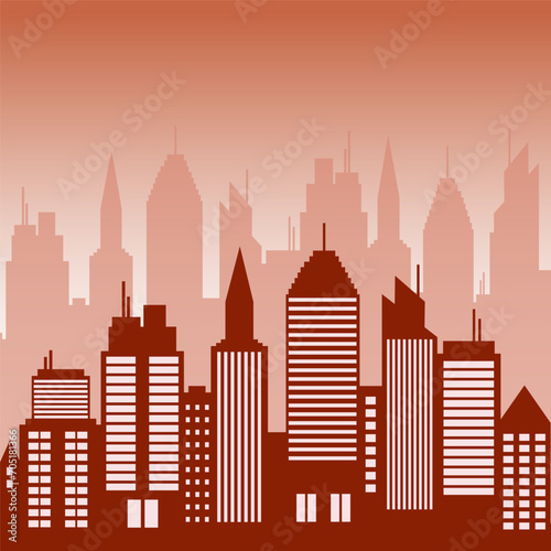 Business district illustration in monochrome orange style. City downtown buildings design. Urban area. Stock vector illustration