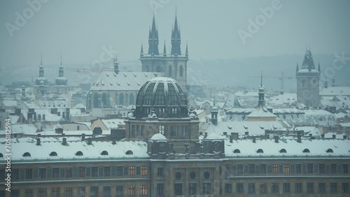 landscape in winter in Prague, Czech Republic with church of our lady before tyn. photo