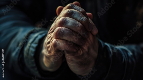 Close-up hands of a person placed together in a praying © MP Studio
