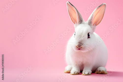 White bunny rabbit on pink background.